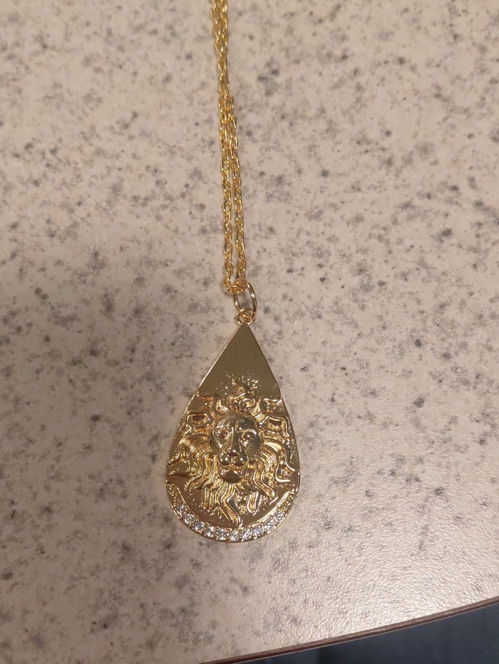 Gold Lion Teardrop Pendant Necklace - Elegant Women's Jewelry